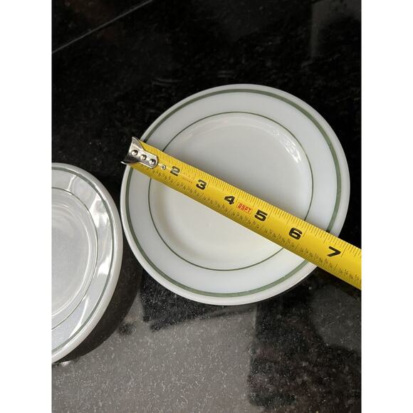Pyrex Double Tough 6.75" Bread Dessert Plates Double Green Stripe (2) Vtg READ - Picture 4 of 8
